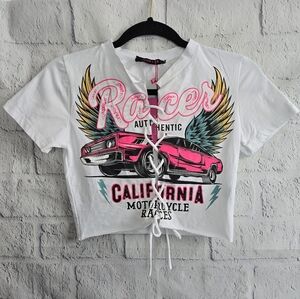 Jade‎ Lee Y2K Style White Graphic Print Race String Top NWT Women's Small